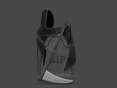Grave statue of grim reaper Low-poly 3D model