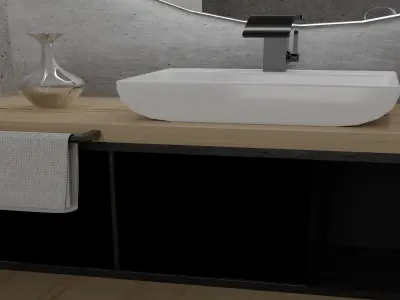 toilet modern bathroom with circular mirror Free 3D model