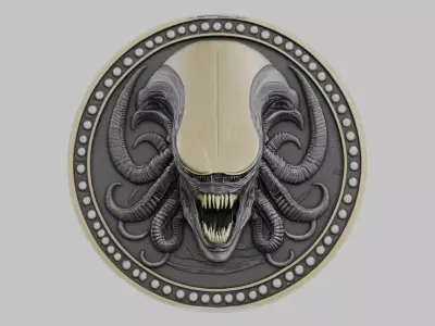 Xenomorph Head Coin Low-poly 3D model