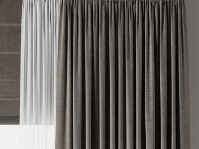 Rod Curtains with Roman blinds brown 20 HBH Low-poly 3D model