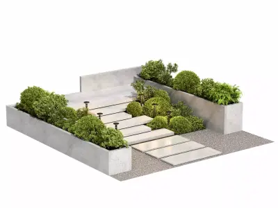 entrance exit stairs building - urban yard concrete 3D model