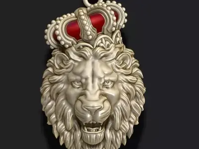 Lion pendant with crown v4 004 3D print model