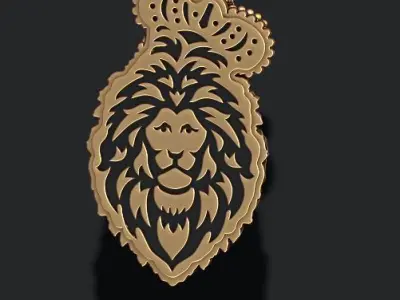 Lion pendant with crown and closed mouth v2 006 3D print model
