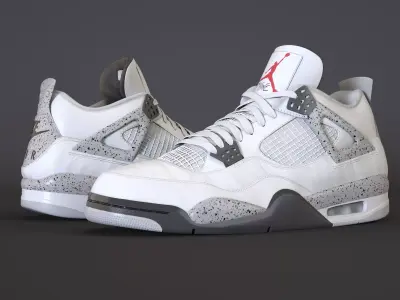 Nike Air Jordan 4 Retro White Cement Shoe Low-poly 3D model