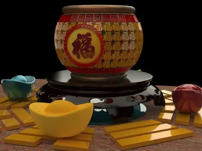 Chinese treasure pot   3D model