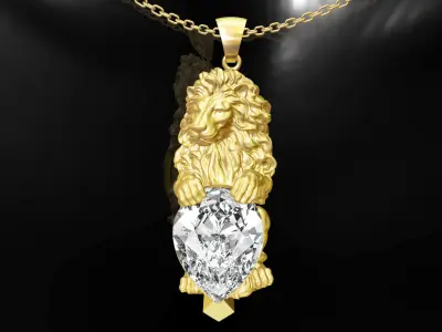 Lion Guardian Gemstone gold pendant jewelry 3D print model