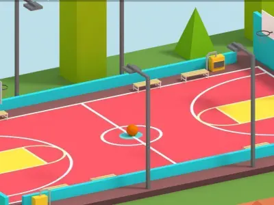 Cartoon Low Poly Basketball Court Low Low-poly 3D model
