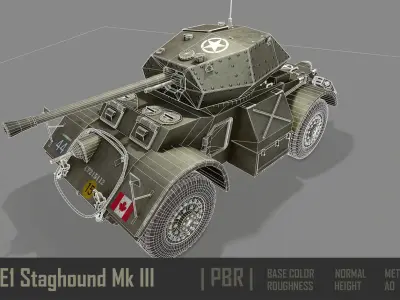 T17E1 Staghound Mk3 Armoured Car PBR Low-poly 3D model