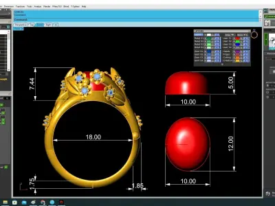 Luxury Oval Gemstone Floral Ring Jewelry 3D Model  3677 3D print model
