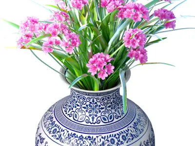 A bouquet of flowers in a vase pot flowerpot for decoration 3D model