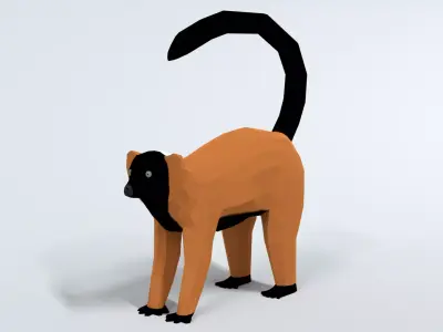Low Poly Cartoon Red Ruffed Lemur Low-poly 3D model