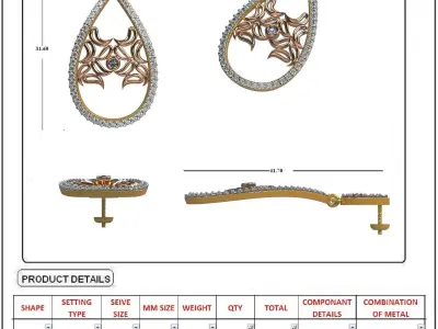 Women Earring 3DM STL OBJ FBX Render Details 3D print model 7