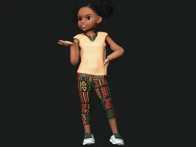 Stylized black afro cartoon girl - Toon Rigged Child 3D model Low-poly 3D model