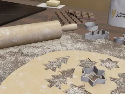 Christmas Bakery Kitchen Counter 3D model