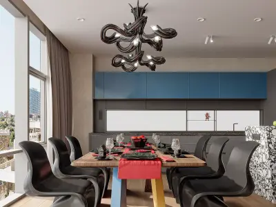 Luxury living and dining room interior 3D model buy