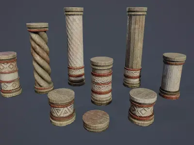 Wooden Columns PBR Low-poly 3D model
