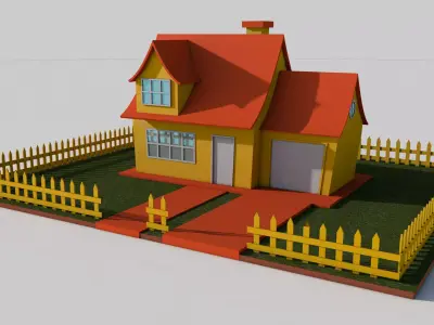 Cartoon House Low-poly 3D model 6
