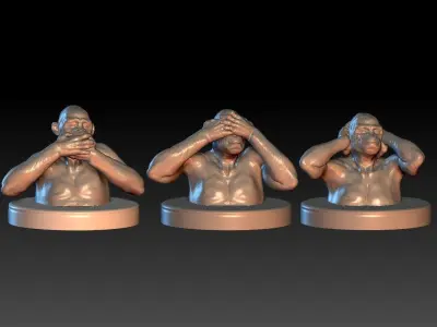 Three Wise Monkeys  Set 3D print model