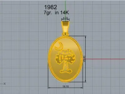 Tree Moon Oval Pendant 1982 3D print model