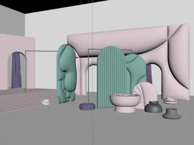 Decorative mint arched panels in candy style scene 3D model