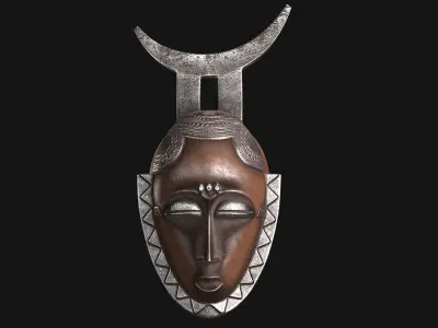African Baule Moon Mask Low-poly 3D model