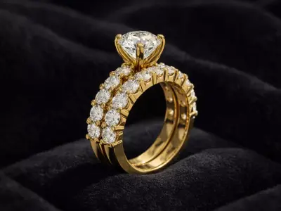 3ct Round Diamond Engagement Ring Wedding Band Set 3D print model