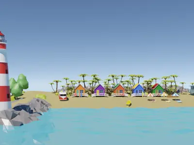 Tropical Beach Environment stylized asset low poly Low-poly 3D model