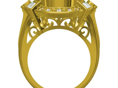 Aquamarine Stone Diamond Halo Art Deco Ring 3D print model