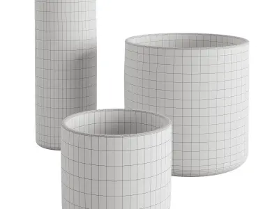 Black White Striped Vases 3D model