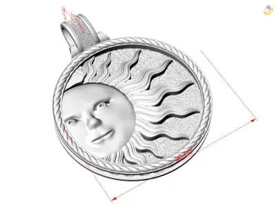 Sun face pendant 3D print model