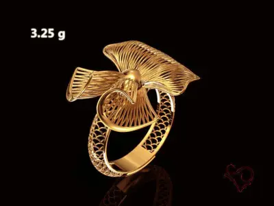 Gold ring flower ring engagement Jewelry 3D print model