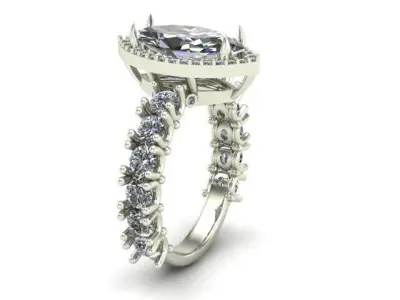 Engagement Ring With Marquise and Rounded Diamonds 3D model