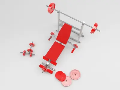 3D Model of gym weight bench and free weights 3D model