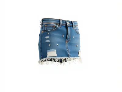 Denim Skirt with Frayed Hem and Studs Model Pack Low-poly 3D model