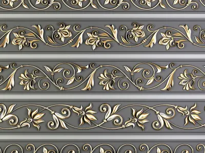 5 Decorative Seamless Trim Ornament Alpha and Brush 3D model