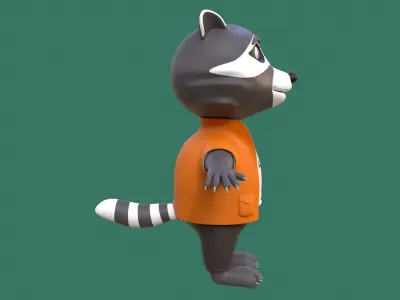 Cartoon raccoon in clothes Low-poly 3D model