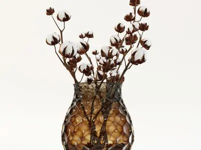 Cotton in a vase 3D model