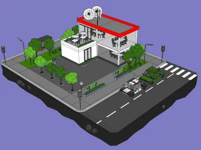 Police Station Block from Cartoon Low Poly City Low-poly 3D model