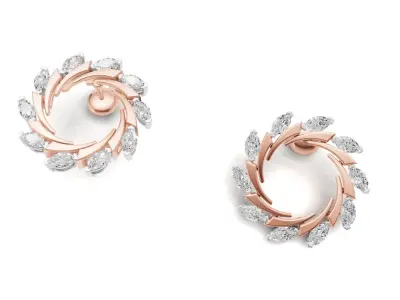 Spiral Leaf Marquise Diamond Stud Earrings 3D print model