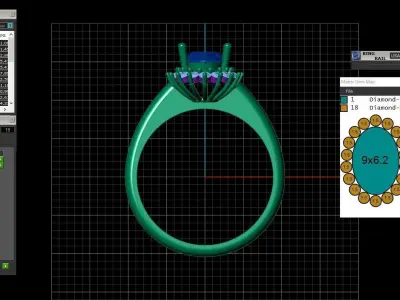 Ruby Oval Rose Gold Women Diamond Ring 3D print model 3D print model