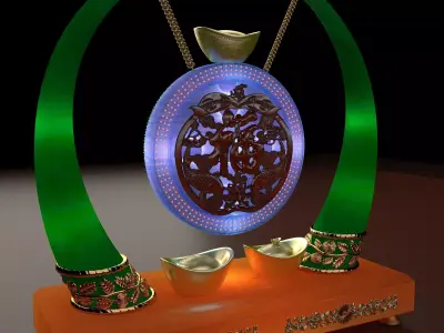  Chinese gold Ingot with fu and dragon carving pattern    3D model