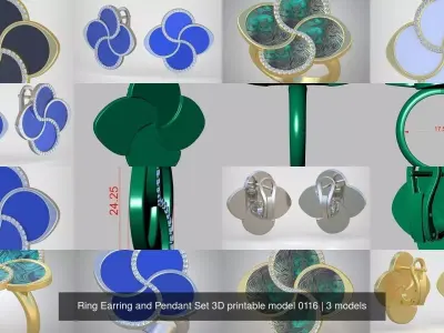 Ring Earring and Pendant Set 3D printable model 0116 3D Model Pack