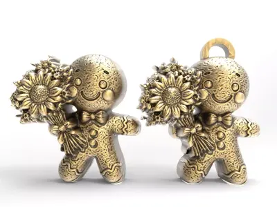 ginger cookie with flowers 4  3D print model