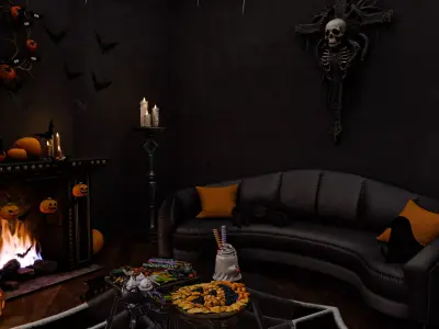Halloween Living Room Blender Scene - DAY 3D model