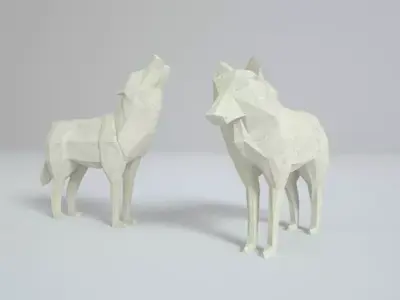 Low Poly Paper Wolves Low-poly 3D model