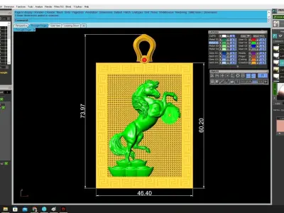 Luxury Rectangular Feng Shui Horse Pendant for Men 3654 3D print model