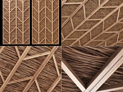 Ceiling diagonal wood  thin branch beam n5 3D model