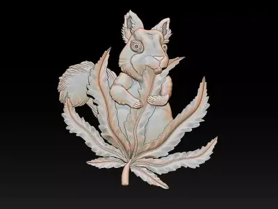 Squirrel Leaf  Bas  Relief  STL OBJ  ZTL  CNC Carving 3D print model