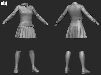 School uniform 10 - Marvelous Designer project and OBJ 3D model