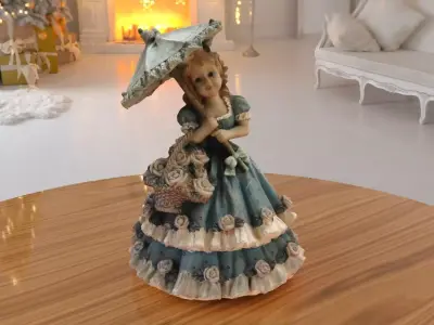 Girl Umbrella Statue low-poly PBR Ornament figurine VR-AR Low-poly 3D model